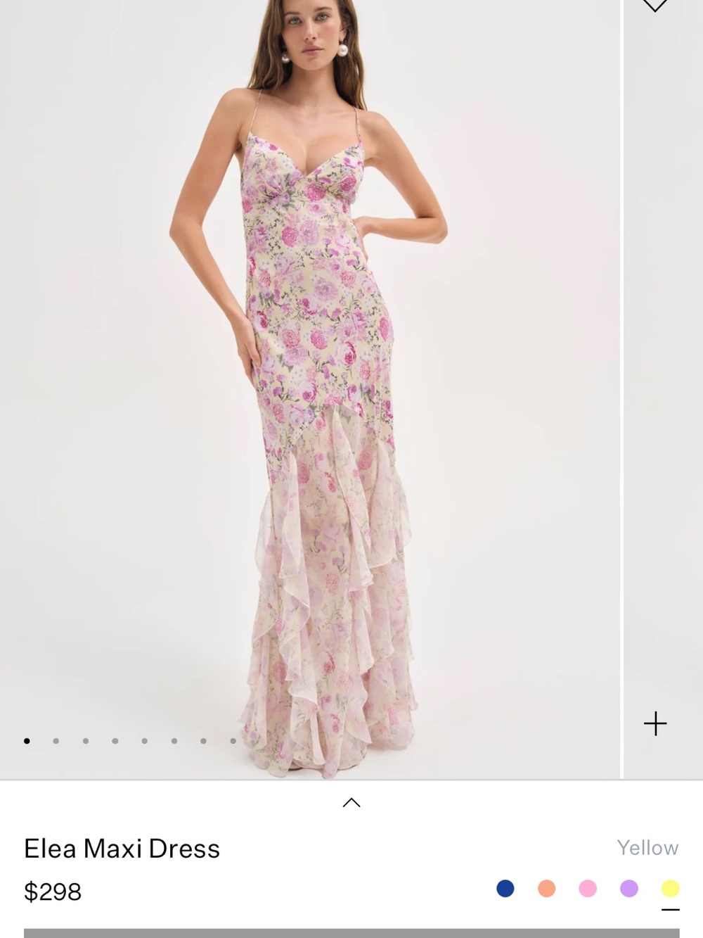 For Love & Lemons Pink Floral Ruffle Maxi Dress